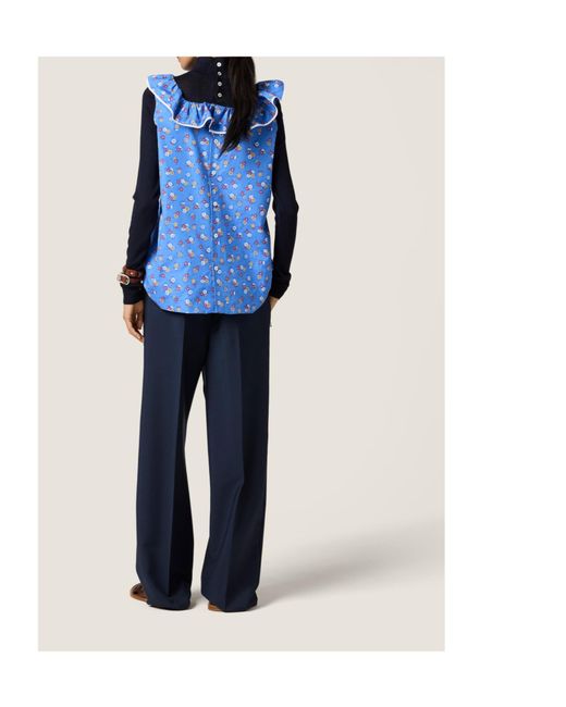 Miu Miu Blue Floral-Motif Popeline Top