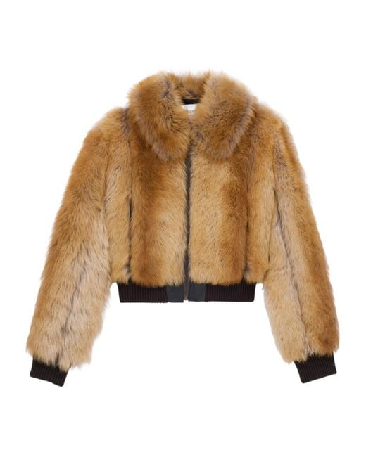 Saint Laurent Natural Zip-Up Shearling Bomber Jacket