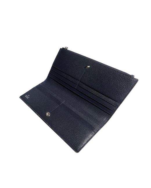 Gucci Blue Long Wallet With Plaque