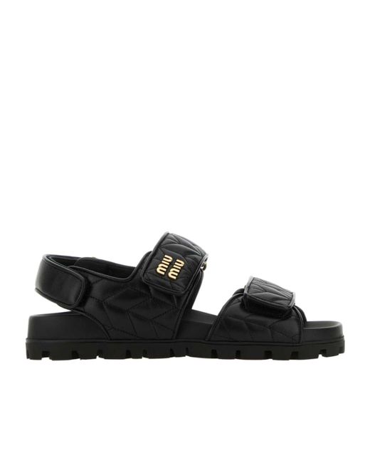 Miu Miu Black Logo-Lettering Quilted Sandals
