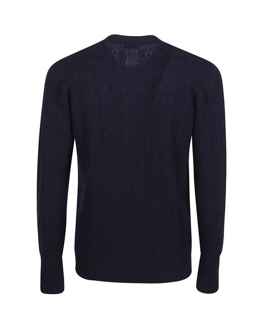 Drumohr Blue Round-Neck Cable-Knit Sweater for men