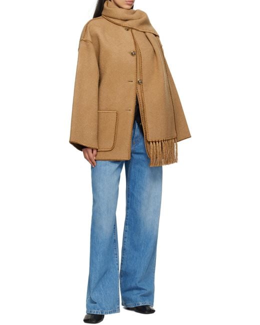 Totême Brown Totême Buttoned Whipstitch-Trim Scarf Jacket