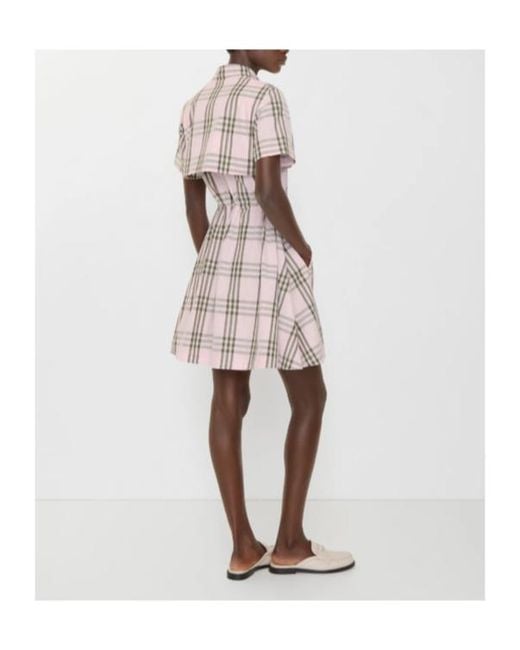 Burberry White Checked Drawstring Waist Mini Dress