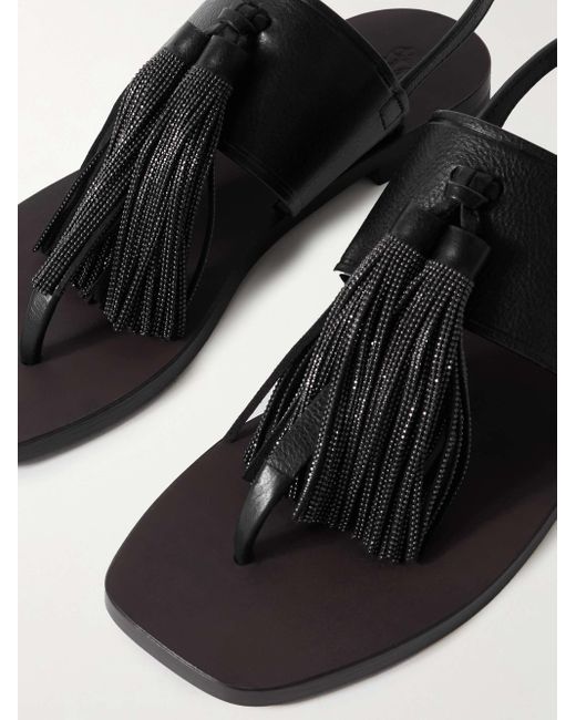 Brunello Cucinelli Black Tassel-Detail Sandals