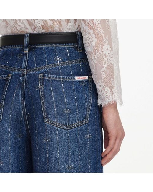 Self-Portrait Blue Embellished Stripe Denim Jeans