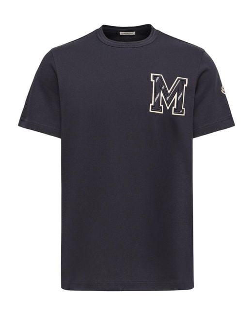 Moncler Blue Cotton Jersey Monogram T-Shirt for men