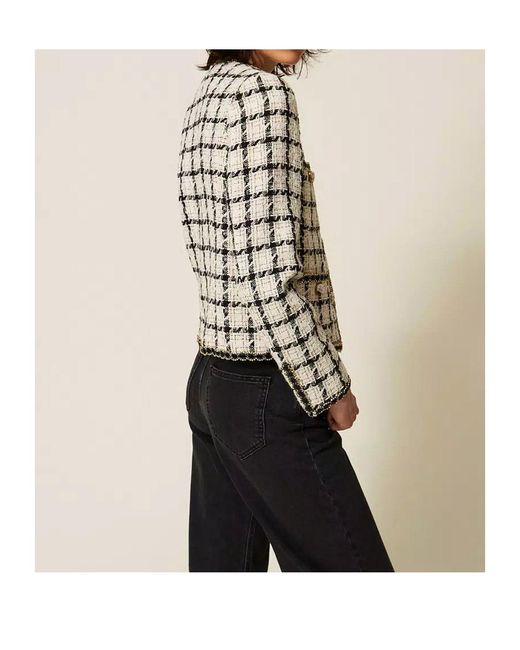 Twinset Multicolor Checked Boucle Jacket
