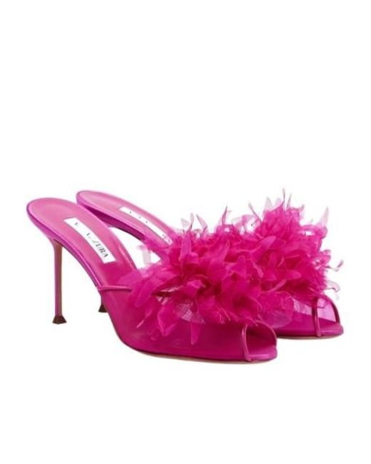Aquazzura Pink Floral-Appliqué Satin Sandals
