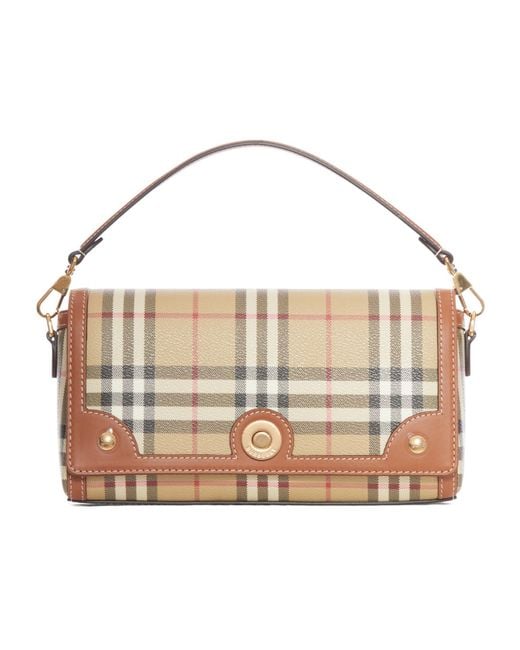 Burberry White Checked Foldover Top Tote Bag