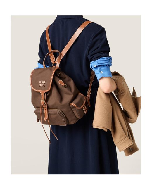 Miu Miu Brown Canvas And Leather Backpack