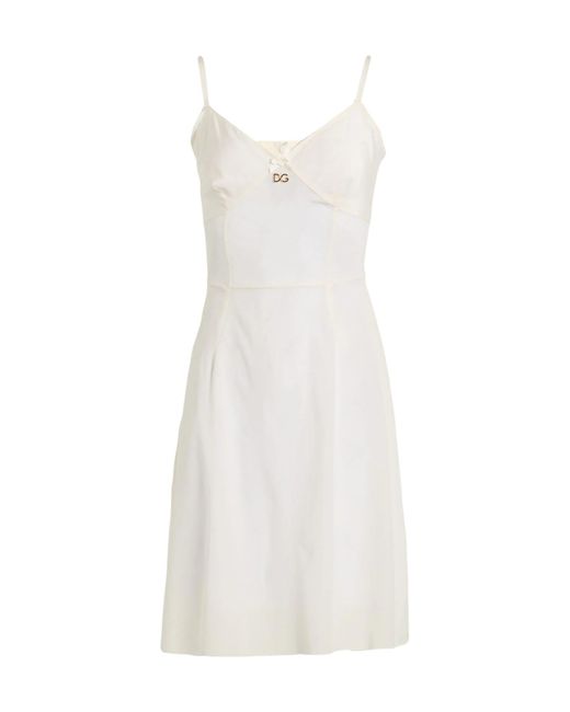 Dolce & Gabbana White Mini Dress Silk, Polyamide, Cotton, Viscose, Elastane