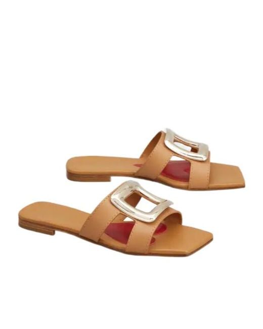 Roger Vivier Brown Logo Engraved Square Toe Sandals