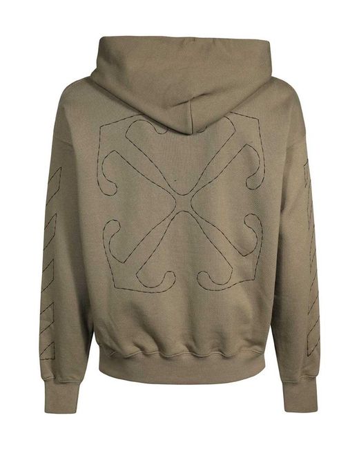 Off-White c/o Virgil Abloh Green Logo Detailed Drawstring Hoodie for men
