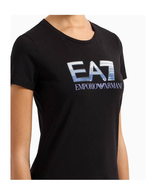 EA7 Black Logo Series Stretch-Cotton Crew-Neck T-Shirt With Sequin Logo