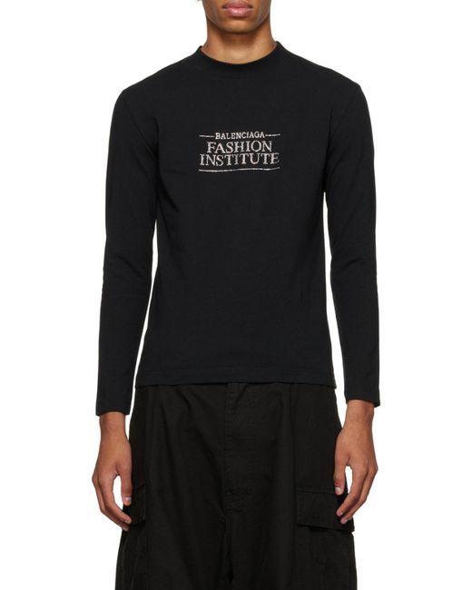 Balenciaga Black Fashion Institute Fitted Long Sleeve T-Shirt for men