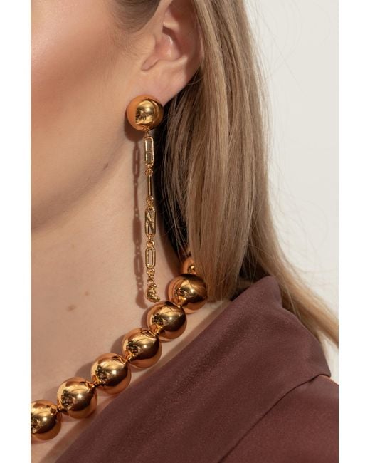 Moschino White Logo-Lettering Drop Earrings