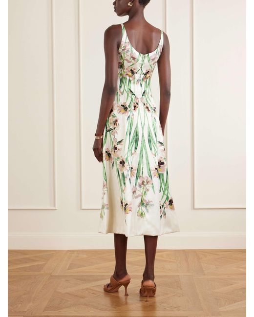 Erdem White Floral-Print Satin Midi Dress