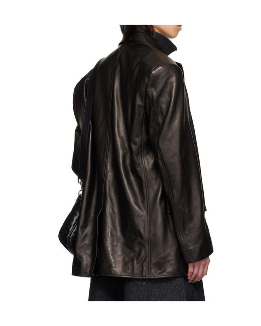 Lu'u Dan Black Oversized Tailored Suit Leather Blazer for men