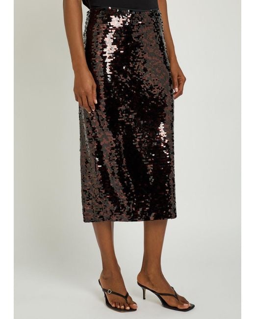Staud Black Ciara Sequin-Embellished Mesh Midi Skirt