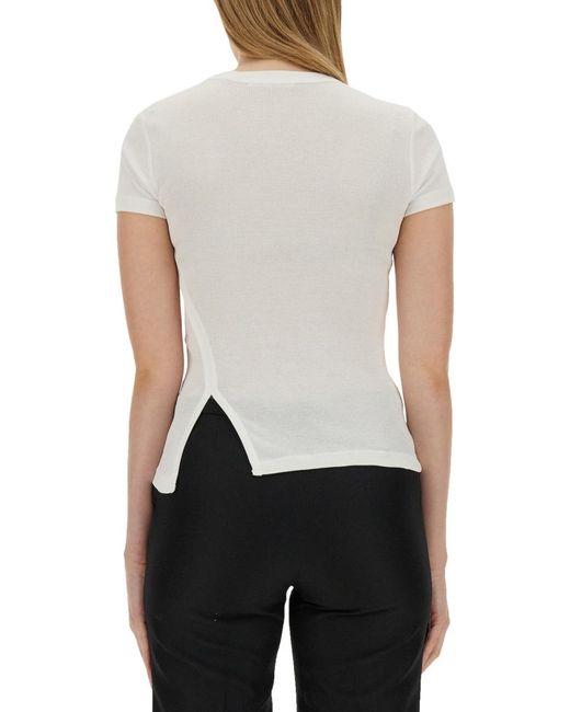 Helmut Lang White Asymmetrical Slash Short Sleeved Top