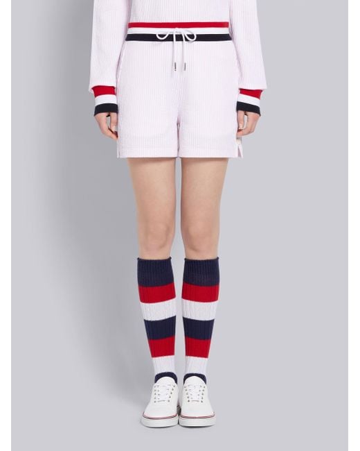 Thom Browne White Tricolour-Waistband Seersucker Shorts