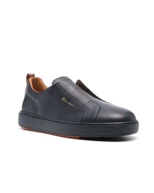 Santoni Black Slip-On Leather Sneakers for men