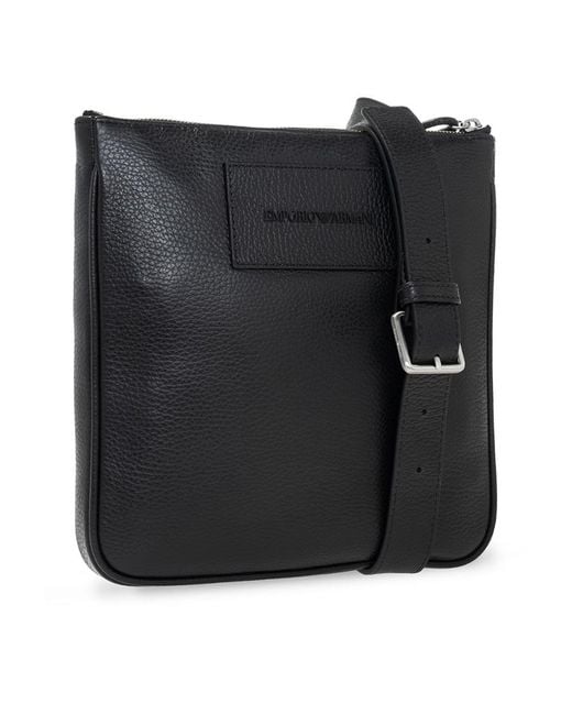 Emporio Armani Black Logo Patch Zipped Messenger Bag for men