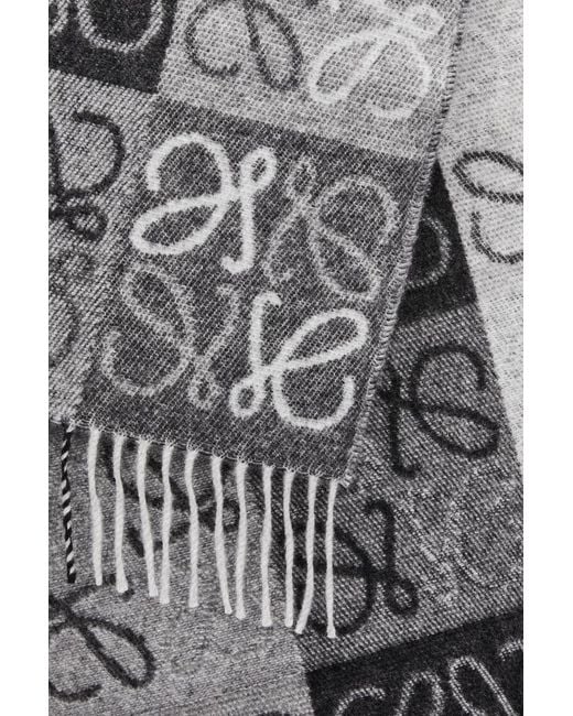 Loewe White Checkerboard Fringed Edge Scarf
