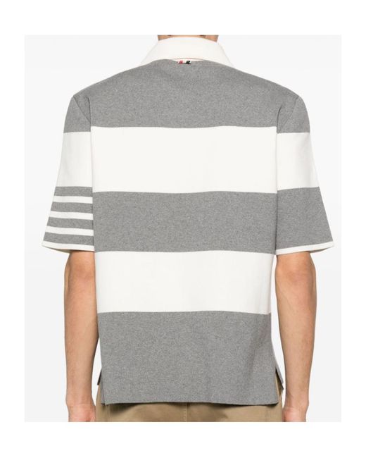 Thom Browne Gray Short-Sleeved Polo Shirt With Horizontal Stripes And Classic Collar for men