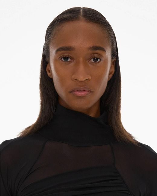 Helmut Lang Black Ruched Turtleneck Mini Dress