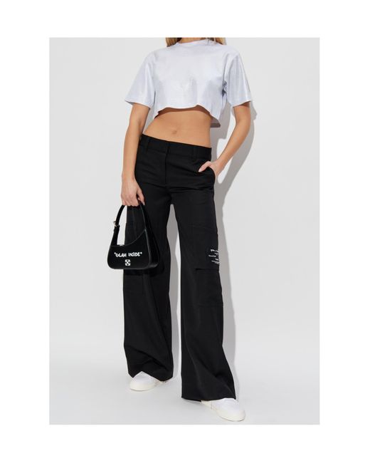 Off-White c/o Virgil Abloh White Logo Embroidered Metallic Cropped Top