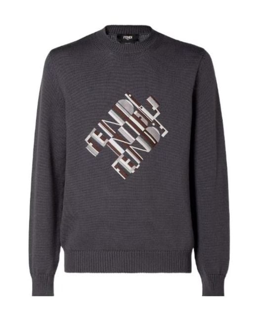 Fendi Gray Wool Jumper for men