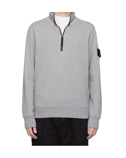 Stone Island Gray Logo-Patch Half-Zip Sweatshirt for men