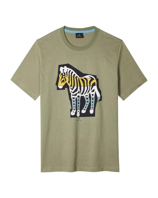 Paul Smith Green Ps Paul Smith Zebra Printed Crewneck T-Shirt for men