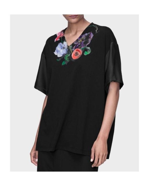 Maison Margiela Black Floral Printed V-Neck T-Shirt for men