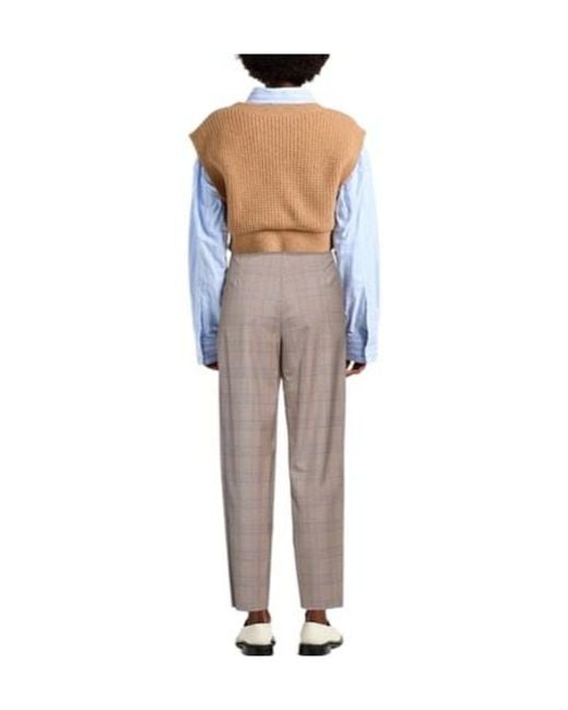 Max Mara Gray Plaid Slim-Fitting Pants