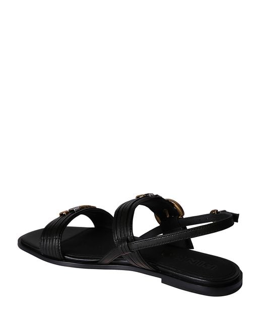 Pinko Black Logo Detailed Buckle Fastened Sandals