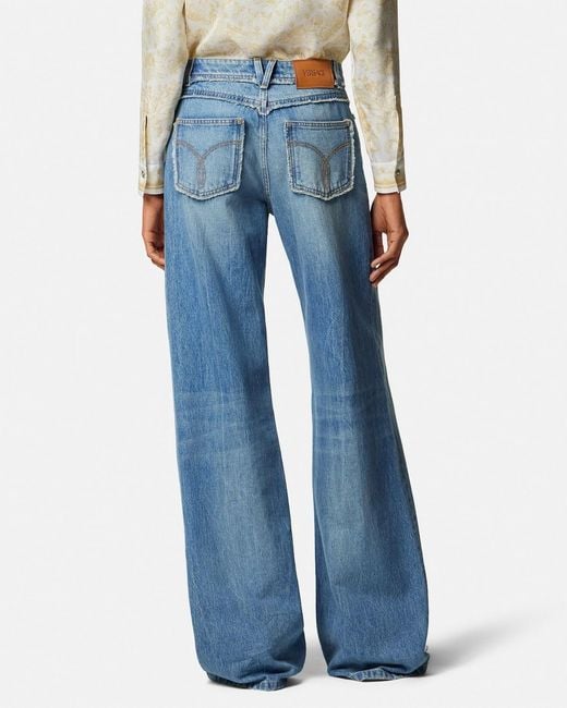 Versace Blue Raw Cut Frayed Jeans