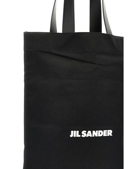 Jil Sander Black Logo-Print Large Open Top Tote Bag