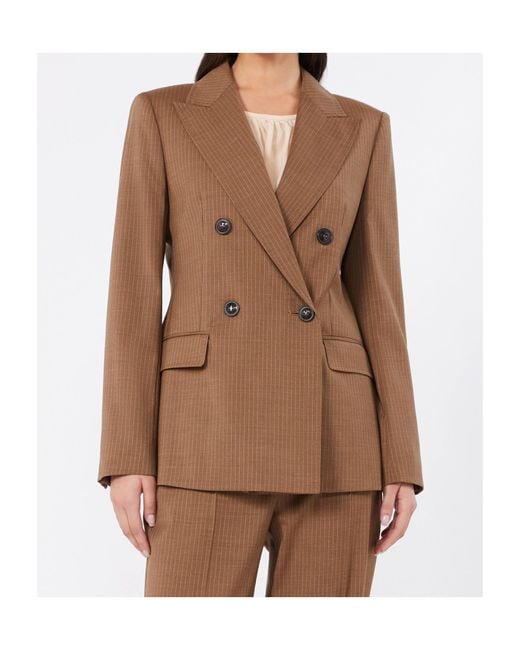 Max Mara Brown Studio Umico Double-Breasted Pinstriped Blazer