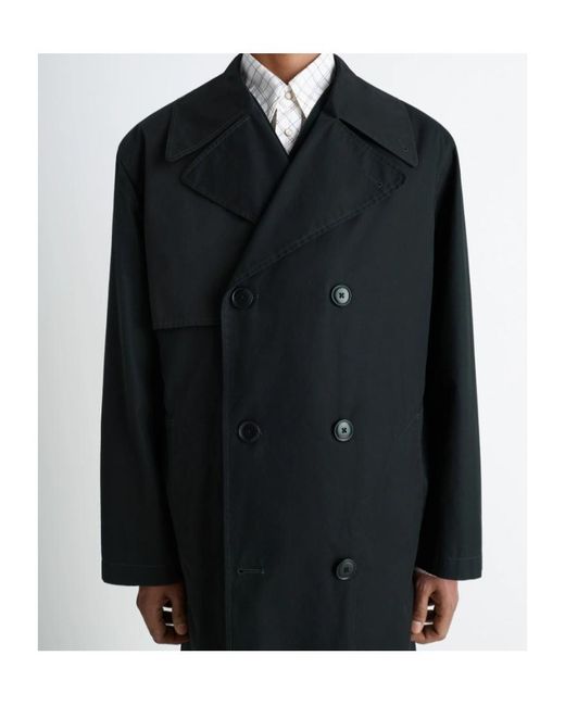 Lemaire Black Double-Breasted Trench Coat for men