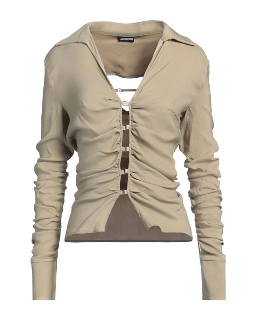 Jacquemus Natural Solid Color Satin Long-Sleeve Shirt