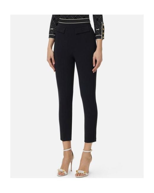 Elisabetta Franchi Black Stretched Cropped Trousers
