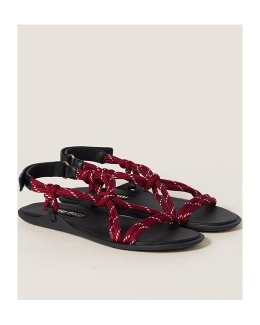 Miu Miu Red Logo-Embossed Flat Sandals