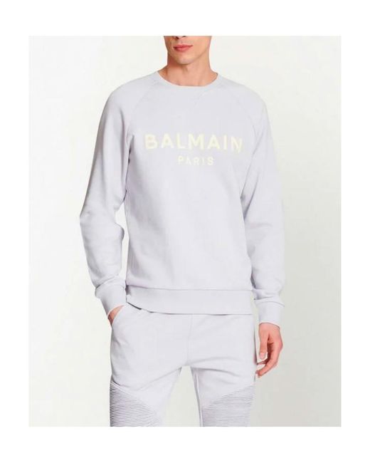 Balmain White Cotton Printed Logo Sweatshirt for men