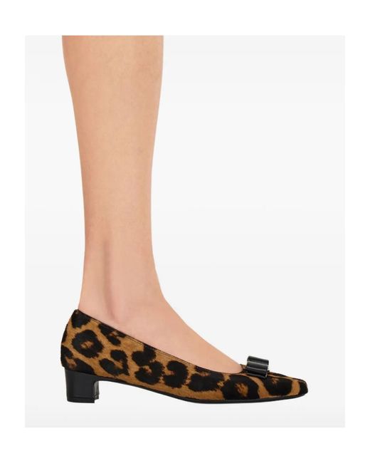 Ferragamo Brown Ferragamo Leopard-Printed Mid-Heeled Pumps