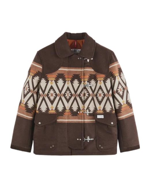 Fay Brown Geometric-Pattern Toggle-Fastening Jacket for men