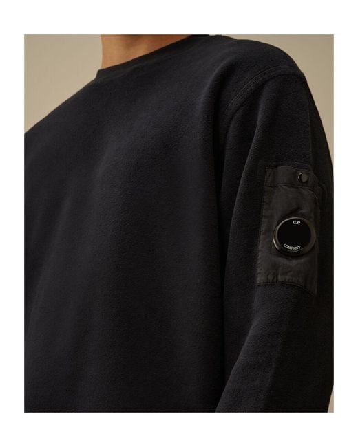 C P Company Black Brushed Emerized Diagonal Fleece Crewneck Sweatshirt for men