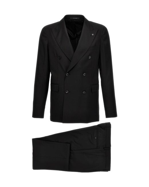 Tagliatore Black Double-Breasted Two-Piece Suit Set for men