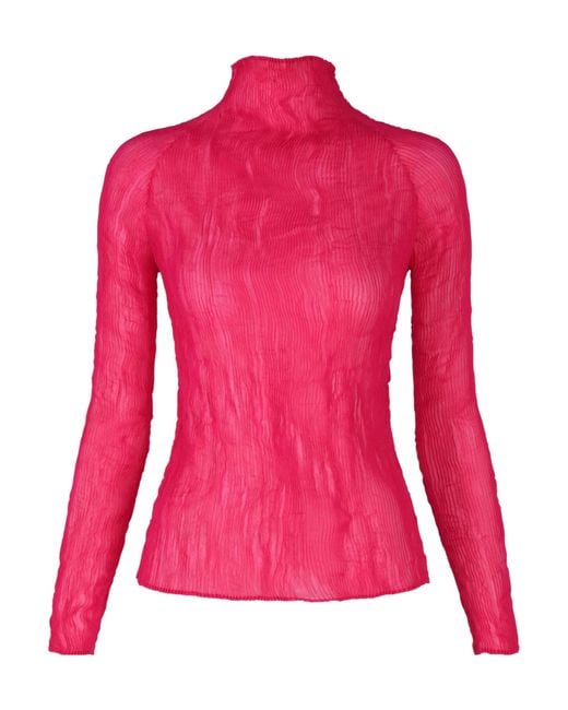 Issey Miyake Pink Textured Long-Sleeve Top